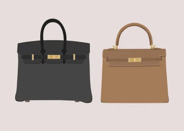 Illustration of a birkin and a kelly bag