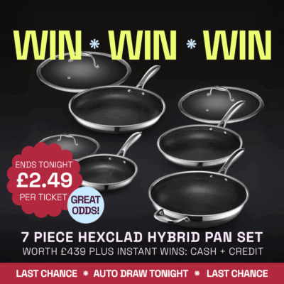 ENDS TODAY - Hexclad Pans 7 piece set - AUTODRAW. GREAT ODDS!!