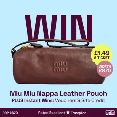 Win a Miu Miu Nappa Leather Pouch worth £870, for just £1.49. Plus instant wins including site credit and vouchers